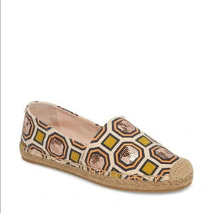 Tory Burch Cecily Sequin Embellished Espadrille 6 Flats Slip On Shoes Geometric